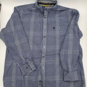 George Straight Wrangler Navy Blue Glen Plaid Checkered XL Button Down Shirt